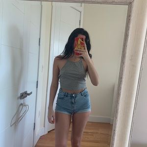Gray halter crop top